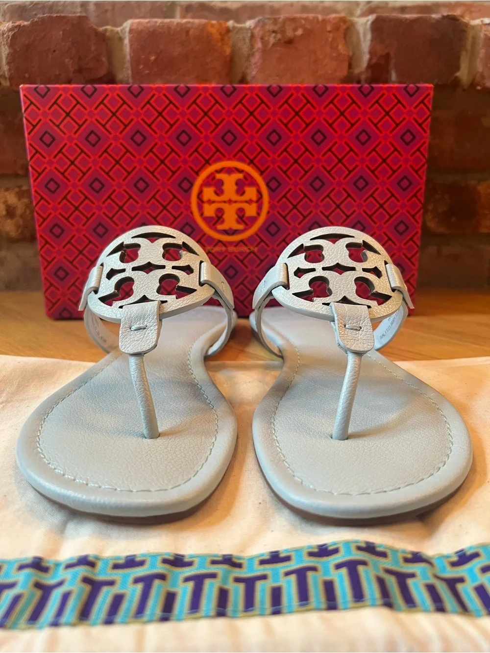 Tory Burch Seltzer Light Blue Tumbled Leather Miller Sandals